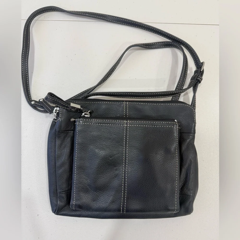 Tignanello Small Black Leather Crossbody Organizer
